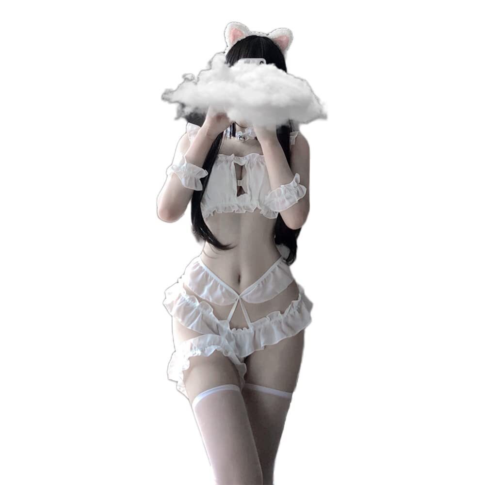 3526 Anime Cosplay Costume Sexy Wrap Breast Cat Girl Show Waist Lingerie